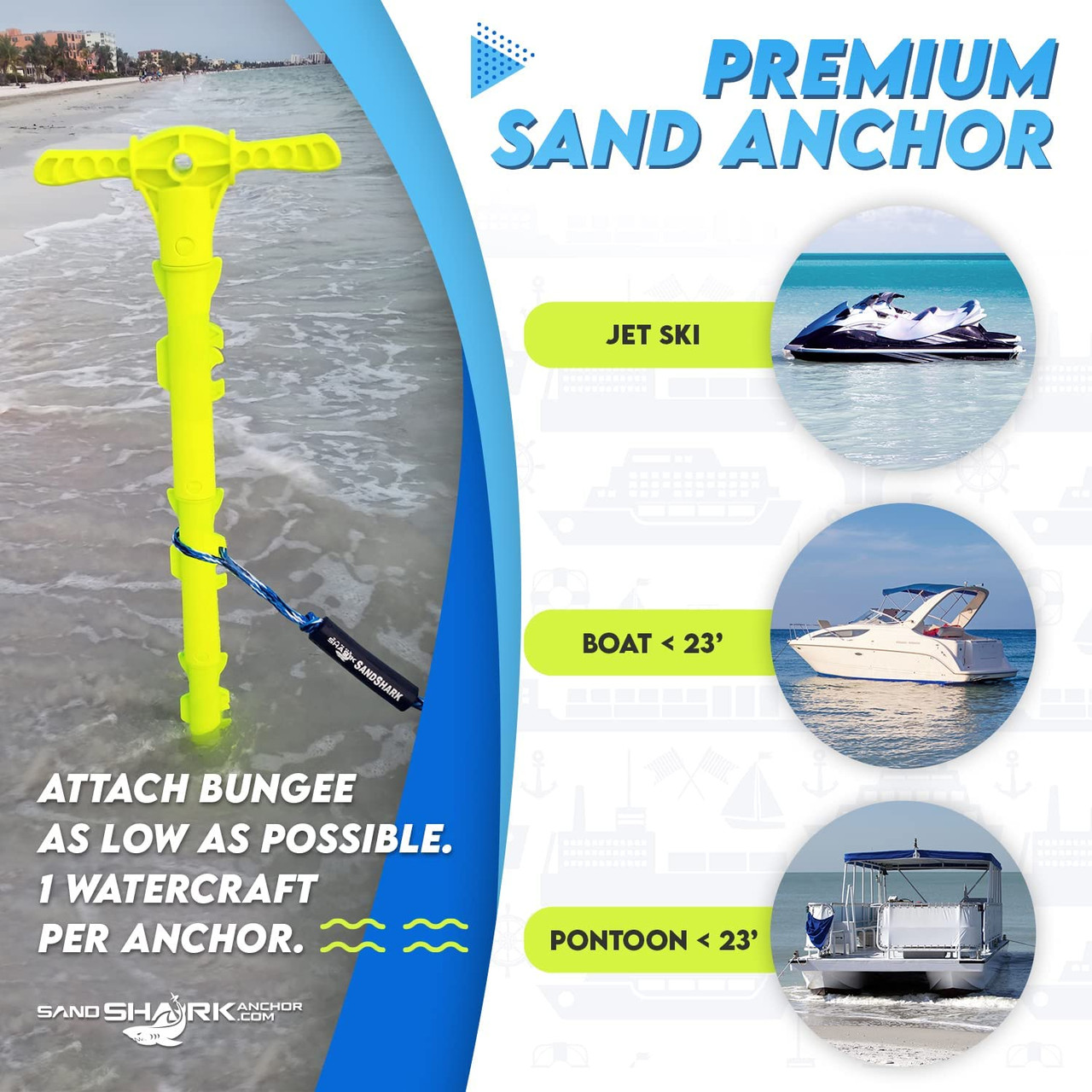 New Sport Sand Shallow Water Beach Anchor by SandShark. Boats, Pontoons,  PWC, Kayak. Patent Pending Design. Snaps Together, Easy Storage, Easy to  Use. 4' Tall.