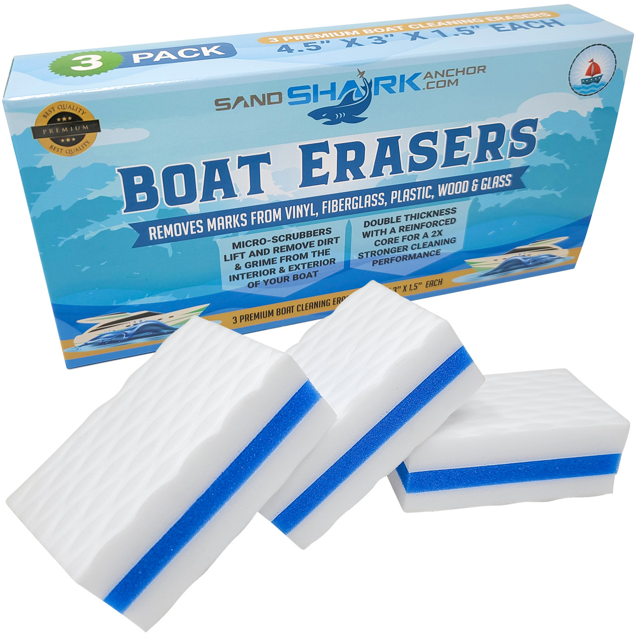 Premium Boat Erasers 3 Pack Removes Scuffs Marks Dirt & Grime Magically  from Fiberglass Gelcoat Plastic Vinyl Great Gift Idea