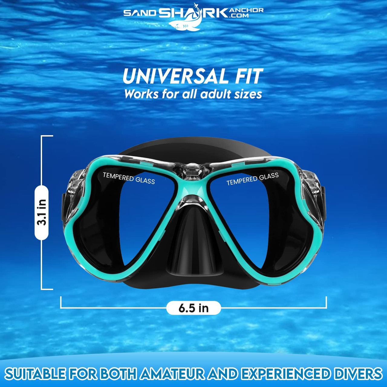 Green Snorkel And Mask Set Wide View Anti-Fog Tempered Glass