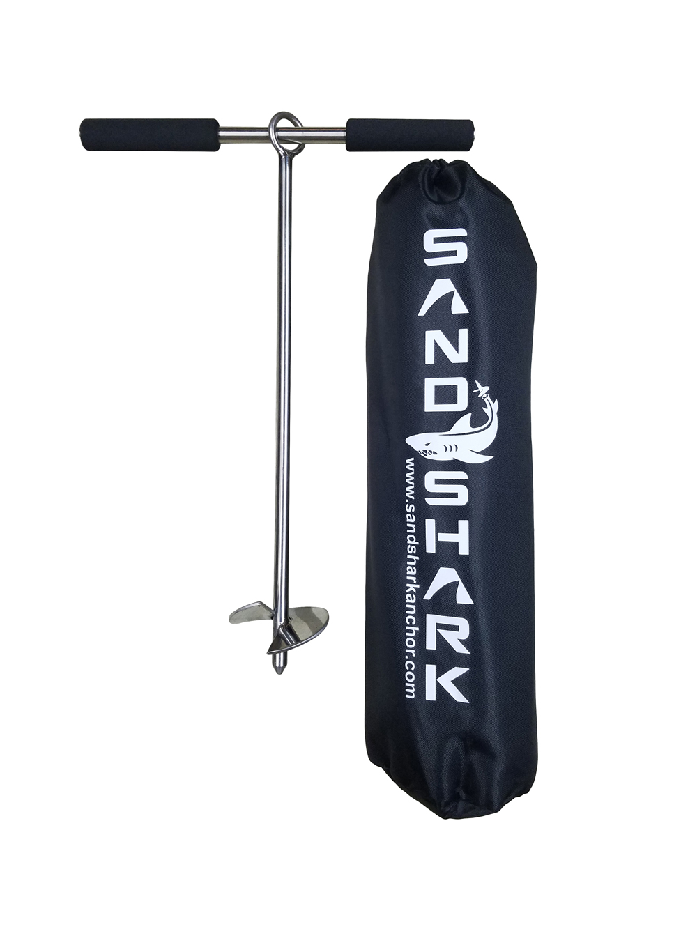 Scratch & Dent Special :: LITE 18 Sand Anchor, Tested & Proven to Hold Watercraft Secure, Auger the Stake to the Beach or Sandbar for Jet Ski, PWC, Pontoon, Kayak, Canoe. (Stainless Steel) 18 Inch with Padded Case by SandShark.
