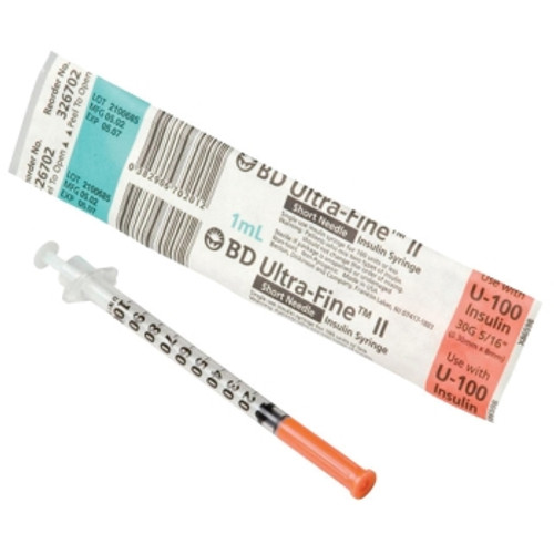 BD Syringe Insulin 0.5ml With 30g X 5/16" (8mm) Ultra-Fine Needle - Box of 100