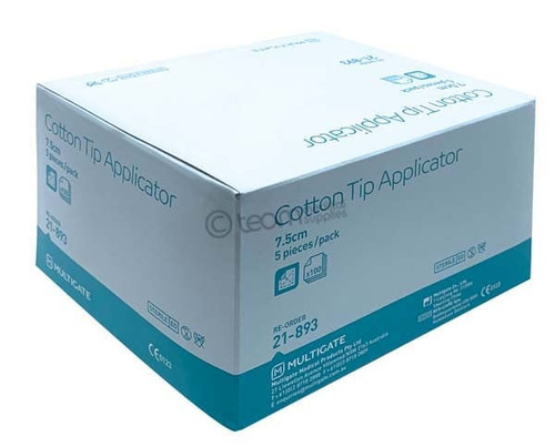 Cotton Tip Applicator 7.5cm Sterile Single Ended 5 Pack - Box of 100 Packs