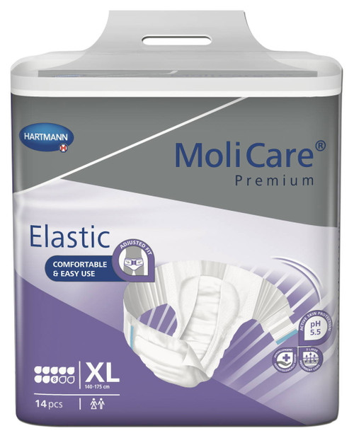 MoliCare Premium Elastic Incontinence Brief – 8 Drops – X-Large (140-175 cm) – Bag of 14