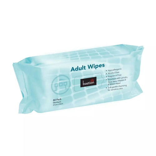 Bastion Adult Wet Wipes 21cm x 26cm - Pack of 80 Wipes