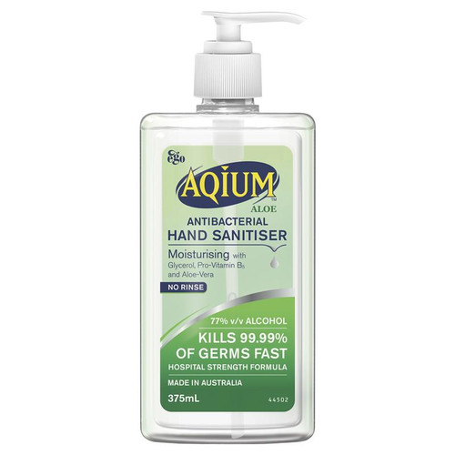 Ego Aqium Hand Sanitiser with Aloe 375mL Pump Bottle Ego Aqium Hand Sanitiser with Aloe 375mL Pump Bottle