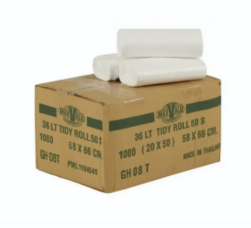 MaxValu 36L Tidy Roll Bin Liners White 66 x 58cm - Carton of 20 Rolls (50 Bags/Roll)