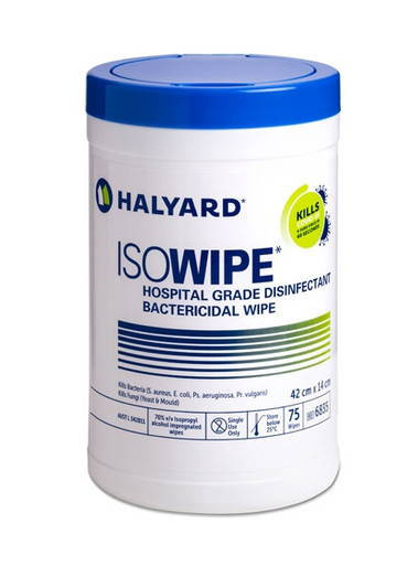 Halyard Isowipe Bactericidal Wipes Canister 42cmx14cm