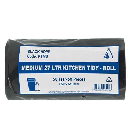 Huhtamaki Medium Kitchen Tidy Liners Black 27L - Carton of 20 Rolls (50 Bags per Roll)