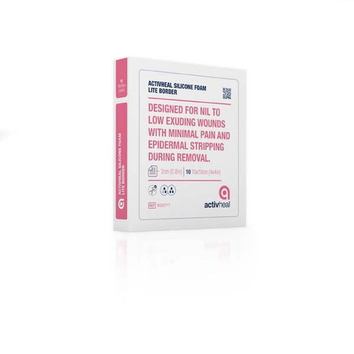 ActivHeal Silicone Adhesive Foam Lite Border 10cm x 10cm - Box/10