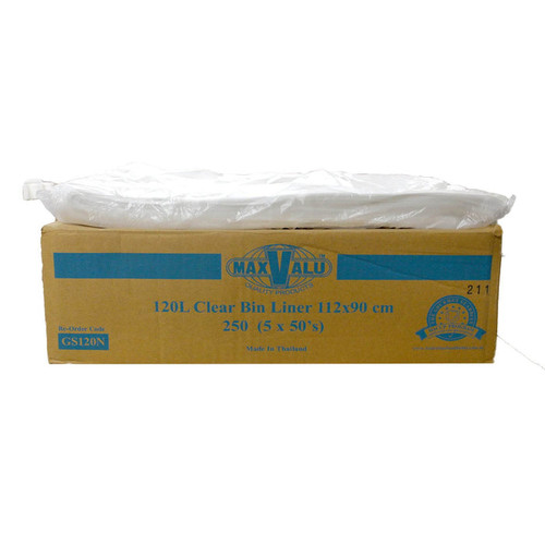 MaxValu 120L Clear Liners 112x90cm - Carton of 5 Bags (250pcs)