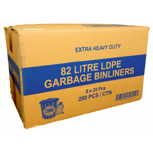 Huhtamaki 82LT Extra Heavy Duty Black Bin Liners - Carton of 200 (8 Bags x 25 Liners)