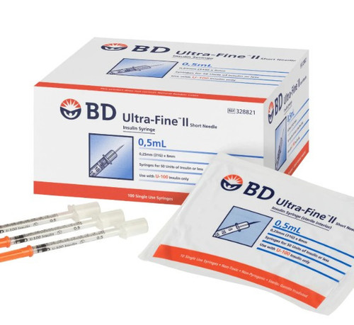 BD Syringe Insulin 0.5ml With 31g X 5/16" (8mm) Ultra-Fine Needle - Box/100