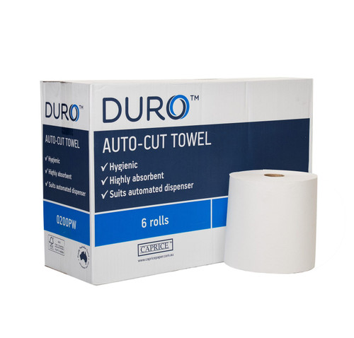 Duro Auto-Cut Towel 200m Pure White - Carton of 6 Rolls