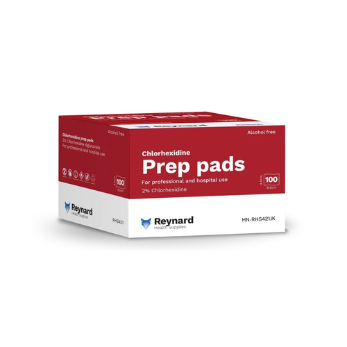 Reynard 2% Chlorhexidine Prep Pads 4.5 x 8.5cm - Box of 100