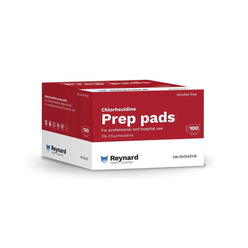 Reynard 2% Chlorhexidine Prep Pads 4.5 x 8.5cm - Box of 100