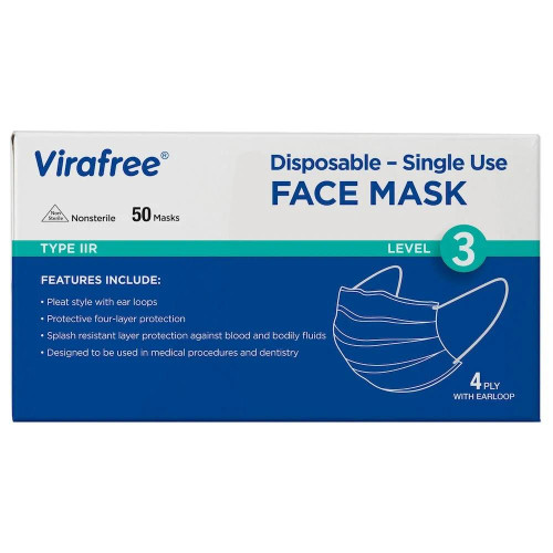 Virafree Type IIR Disposable Surgical Face Mask - 50 Masks (1 Box)