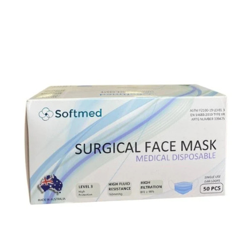 Softmed Blue Face Mask Level 3 with  Ear Loops - BOX/ 50