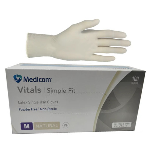 Medicom Vitals Simple Fit Latex Disposable Examination Gloves - Powder Free (100pcs)