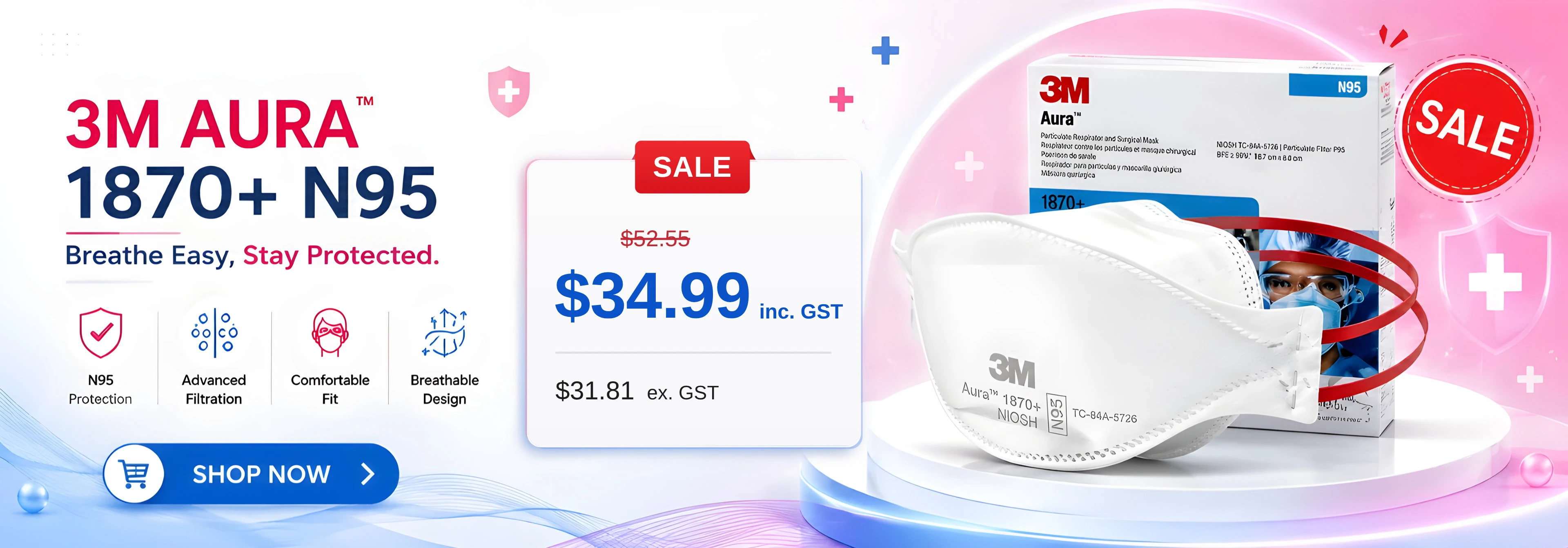3M Aura 1870+ N95 respirator on sale – $34.99 inc GST, was $52.55