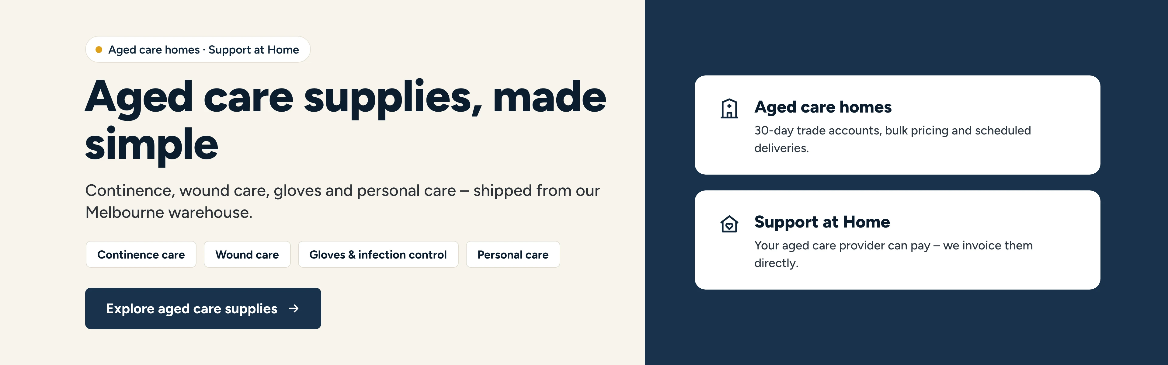 Aged care supplies made simple – aged care homes and Support at Home