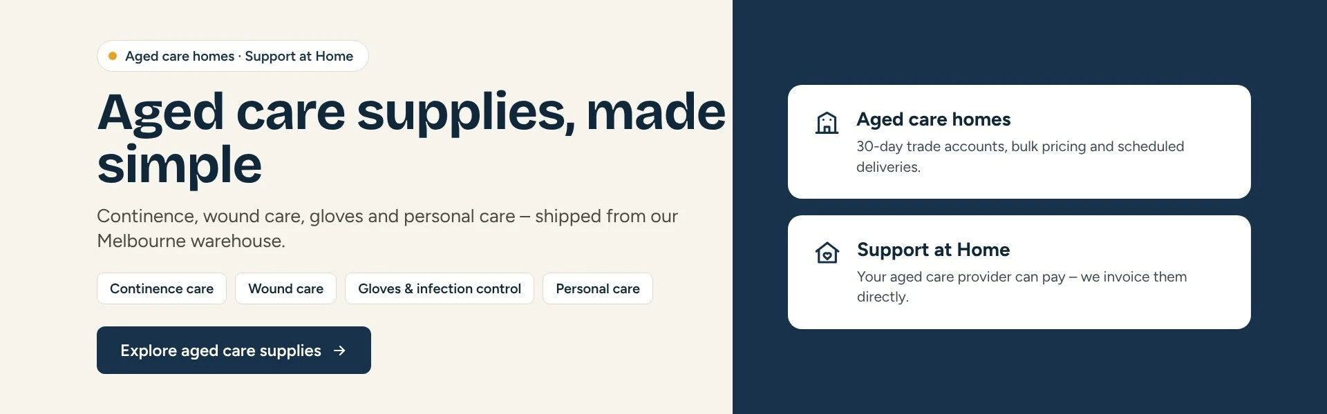Aged care supplies made simple – aged care homes and Support at Home