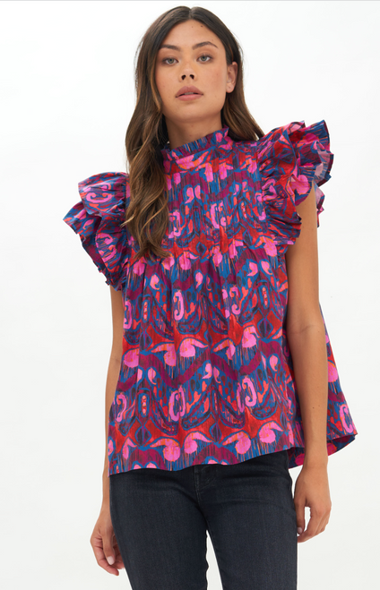 Pintuck Top- Blue Kazak