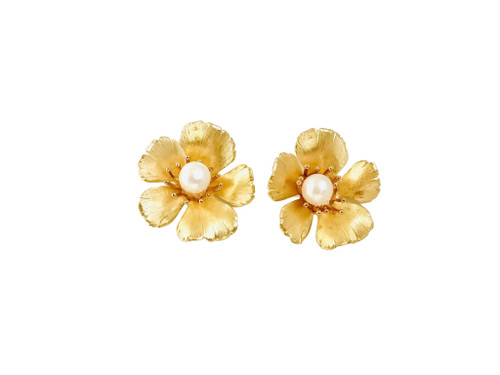 The Pink Reef small golden flower stud with pearl SG5-6