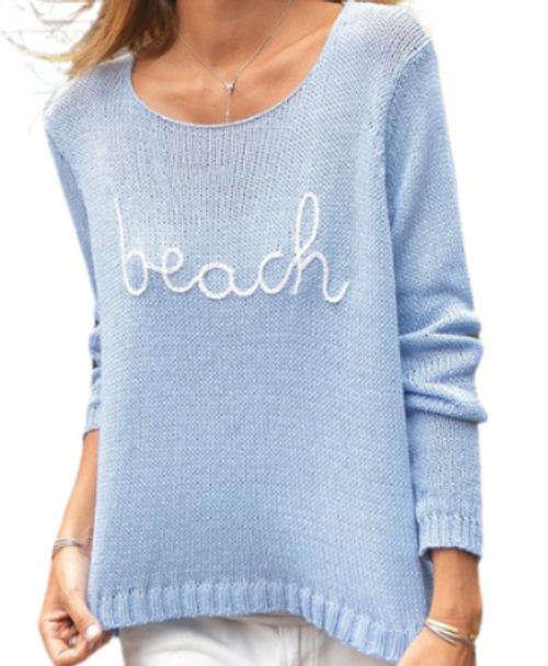 TO THE BEACH CREW COTTON-BEACH SKY/BREAKER WHITE