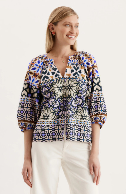 Harper Cotton Blue Mosaic Top