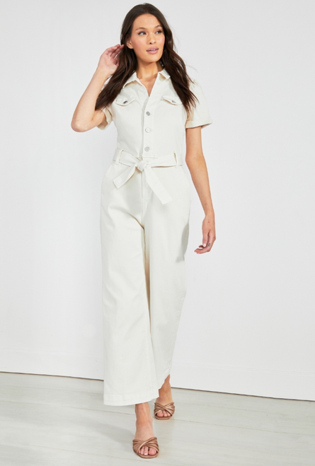 Anessa Puff Sleeve Jumpsuit w/ Self Tie - Quartz Sand