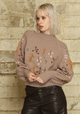 Floral Embroidery Sweater- Taupe