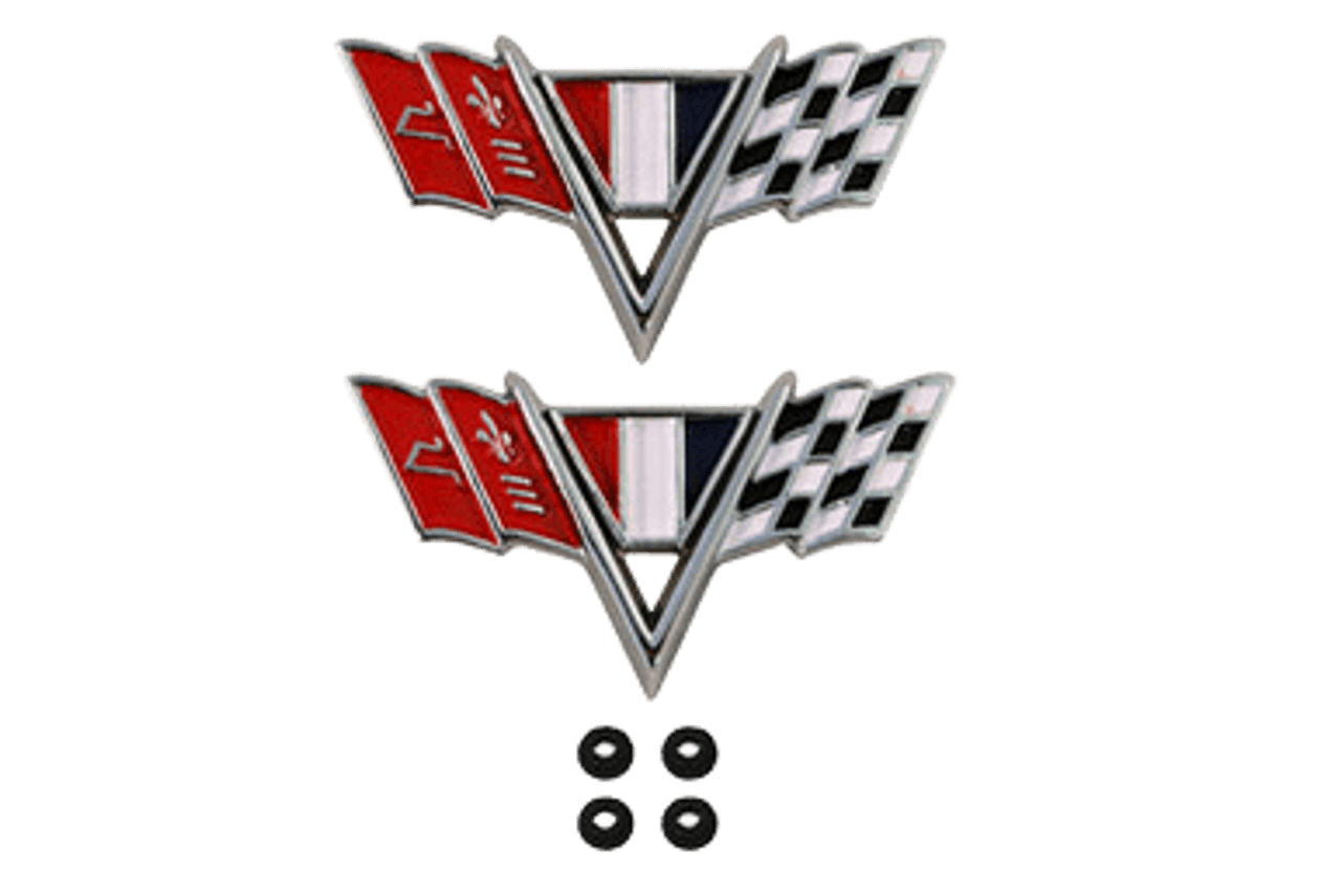 New 1964-67 Impala 327, 409, Front Fender 'V' Cross Flags Pair.
