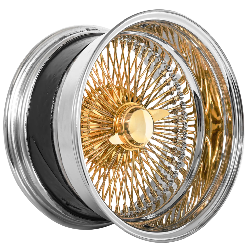 New 13x7 Reverse 100 Spokes Straight-Lace Center Gold Wire Wheels