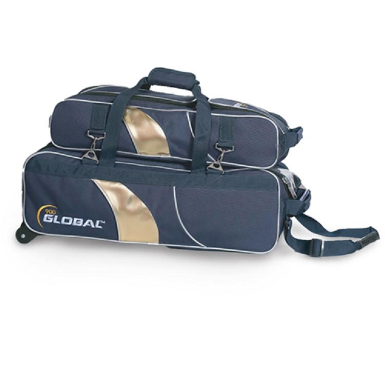 900 Global Blue/Gold Airline Triple Tote Bowling Bag