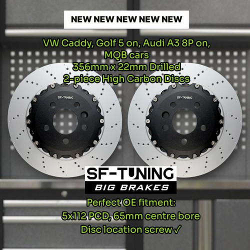 2-PIECE 356mm Rear Brake discs for Caddy, Golf 5-, Audi A3 8P on,MQB big rear brake conversions