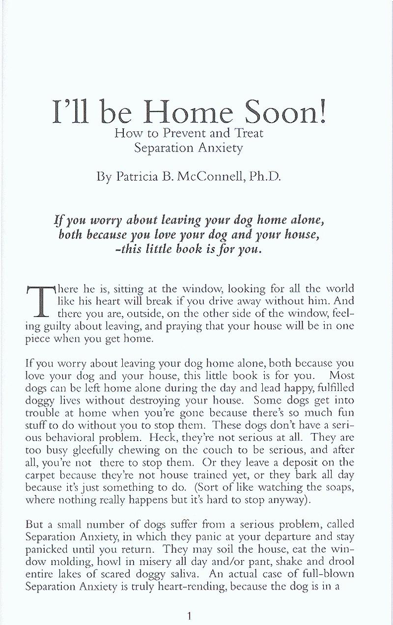 Ebook I Ll Be Home Soon How To Prevent And Treat Separation Anxiety Dogwise