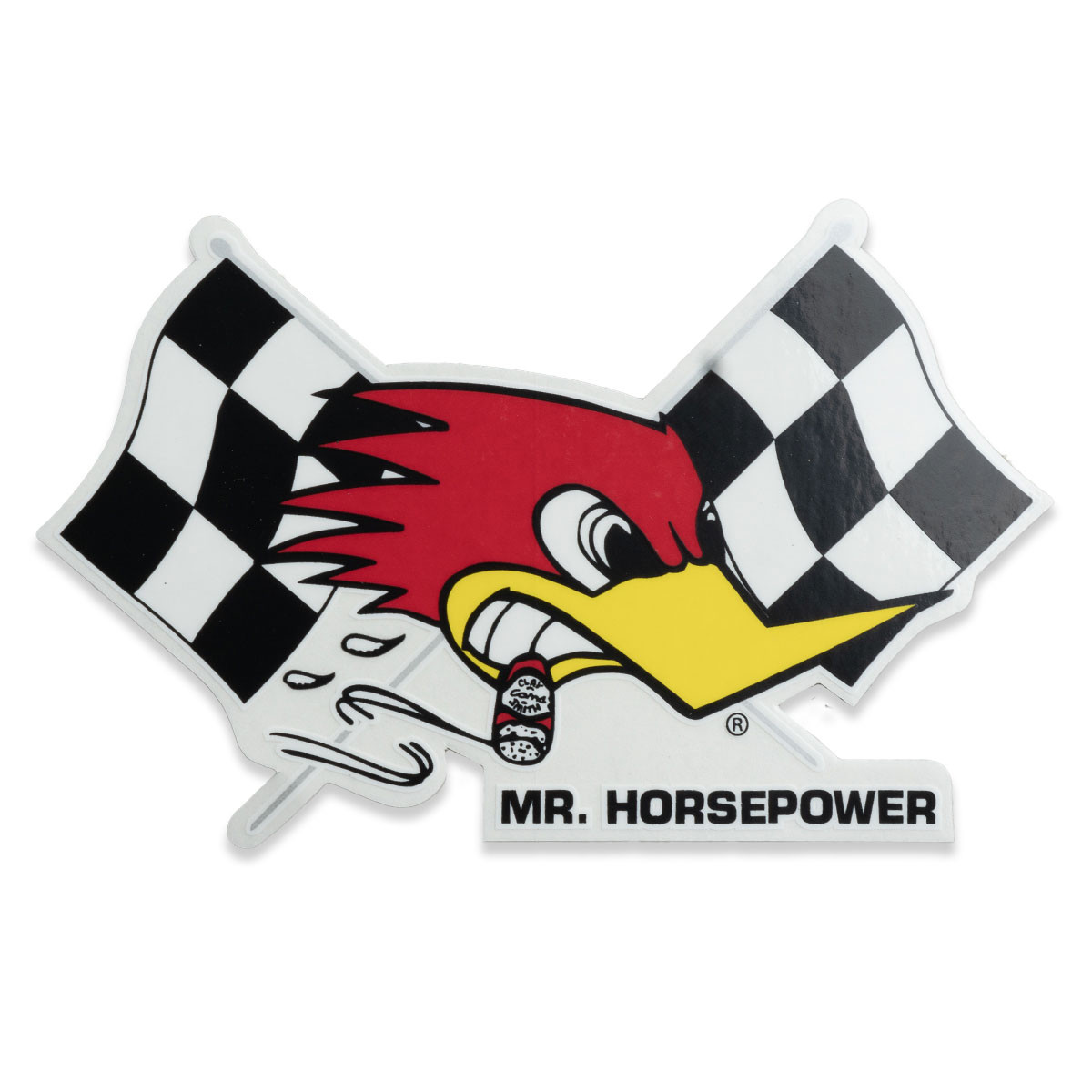 Mr. Horsepower with Checkered Finish Line Flags Decal - Clay Smith