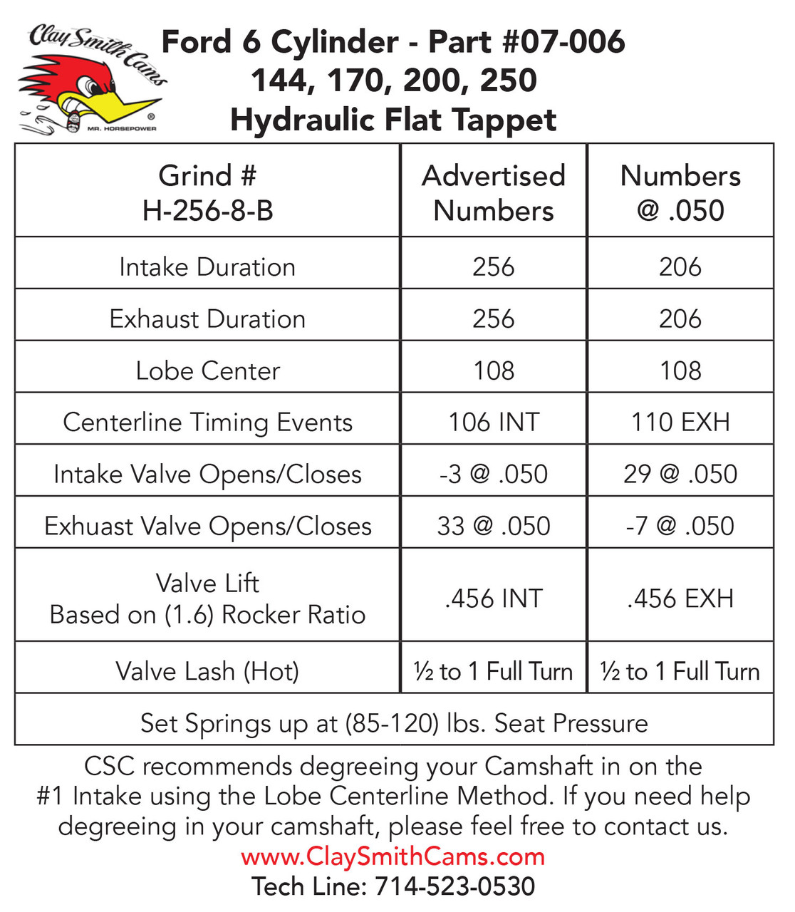Ford Street Cam - H-256-8-B - Custom Camshafts - Clay Smith - Made