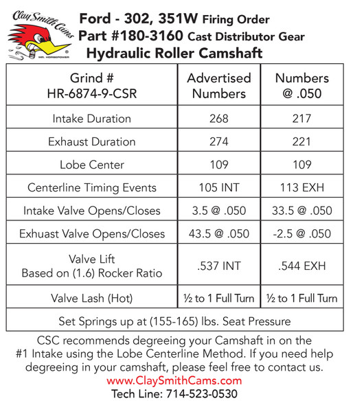 Ford Cam Card #180-3160