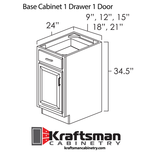 Base Cabinet 1 Drawer 1 Door Summit White Shaker Kraftsman Cabinetry