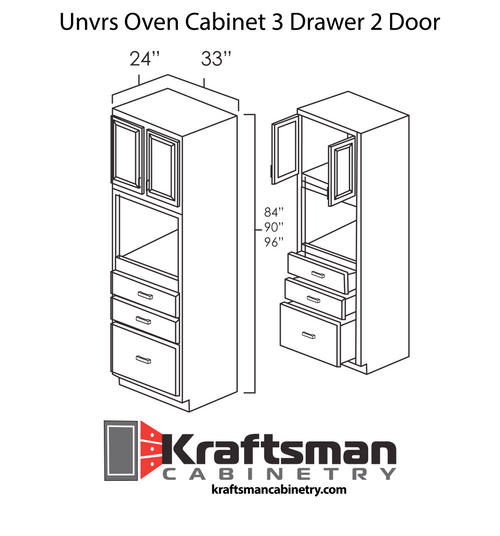 Universal Oven Cabinet 3 Drawer 2 Door Hickory Shaker Kraftsman Cabinetry