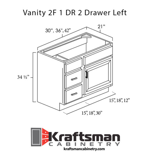 Vanity 2F 1 DR 2 Drawer Left Hickory Shaker