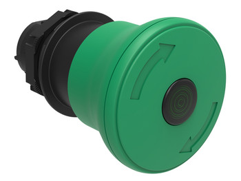 ILLUM. MUSHROOM PLASTIC LATCH, TWIST TO RELEASE 40mm GREEN