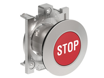P.B. FLAT FLUSH METAL MOMENT. W/'STOP' RED
