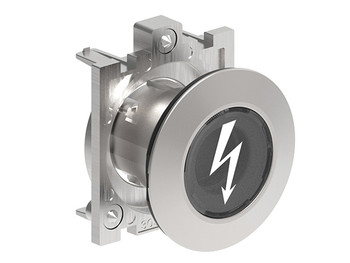 PILOT LIGHT HEAD FLAT METAL W/'ELECTRIC SHOCK SYMBOL' TRANSPARENT