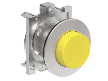 LATCHING P.B. FLAT EXTENDED METAL PUSH TO RELEASE YELLOW