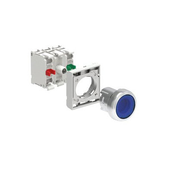 ILLUM. P.B. FLUSH METAL MOMENTARY BLUE W/MTG ADAPTER 1NO+1NC LED 230V