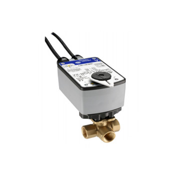 Johnson Controls Valves VG1841FT+948AGA Three-Way, Plated Brass Trim, NPT End Connections Ball Valves with Spring-Return Electric Actuators without Switches