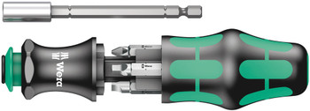 Kraftform holder with anti-roll feature, multi-component, bayonet blade and bit magazine