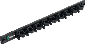 With its strong magnet, the rail holds securely to metal surfaces. It can also be bolted to the wall.